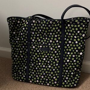 Vera Bradley Navy and Lime Green Polka Dot Large Tote Bag